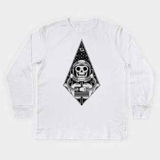 Skull Astronaut Blackwork Tattoo Art Kids Long Sleeve T-Shirt